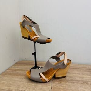 Camper Allegra Gray Brown Leather Strappy Wedge Sandals Women’s Size 8.5